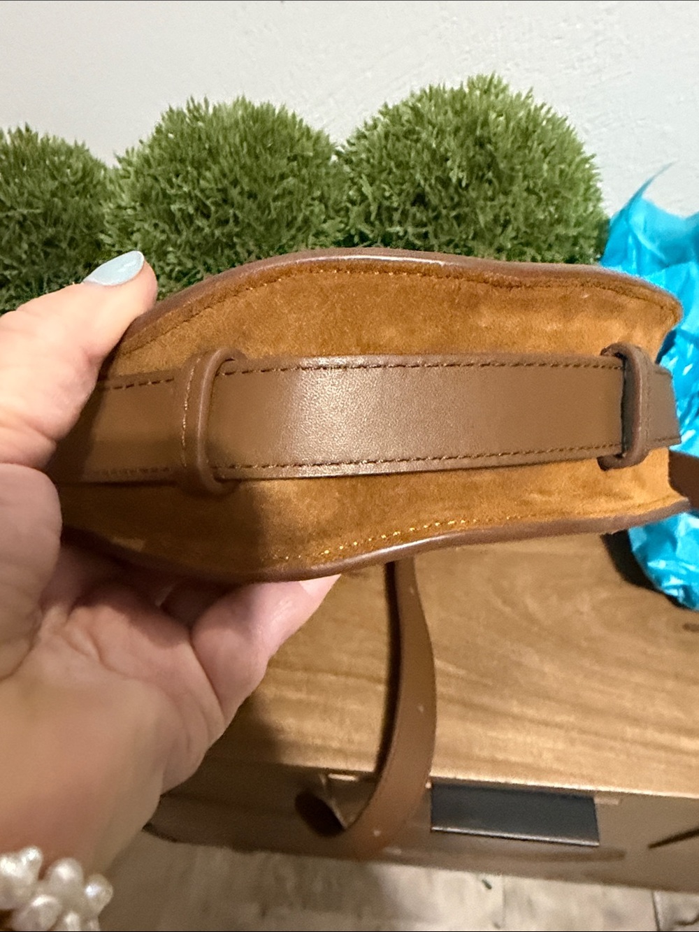 Brown Italian Suede Crossbody Saddle Bag - Women - Picture 7 of 10